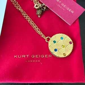 Kurt Geiger London Sandstone Gold Pendant Necklace Rainbow Crystals  Necklace NU